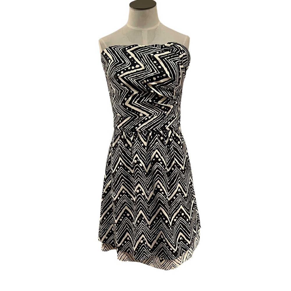 NWT Limited Dark Navy & White Abstract Strapless Dress Size 6